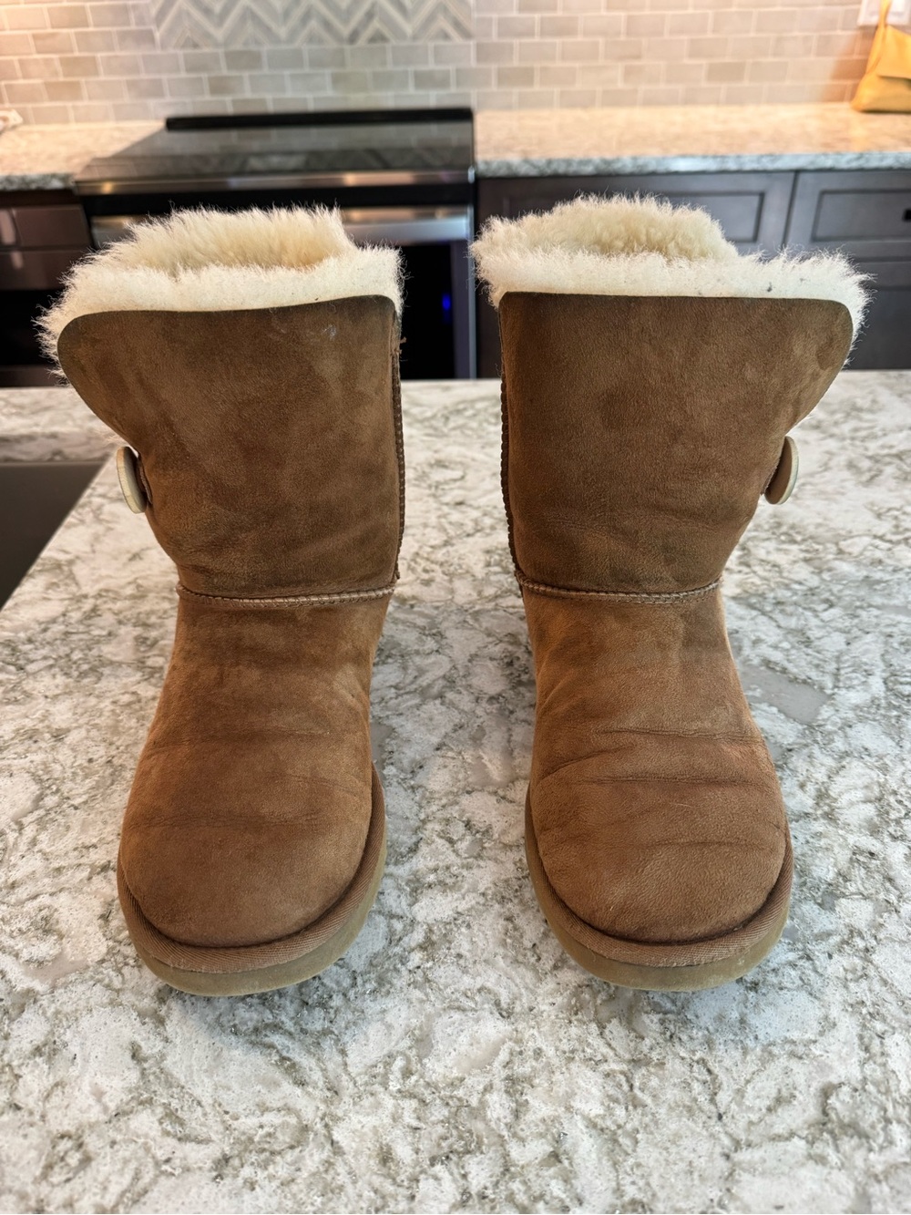 UGG Chestnut Suede Shearling Cuff Button Short Boots